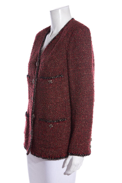 Chanel Red/Black Metallic Fantasy Tweed Blazer SZ 48