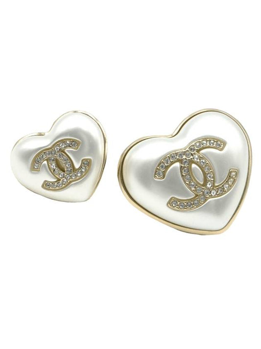 Double Heart Brooch Set White Chanel