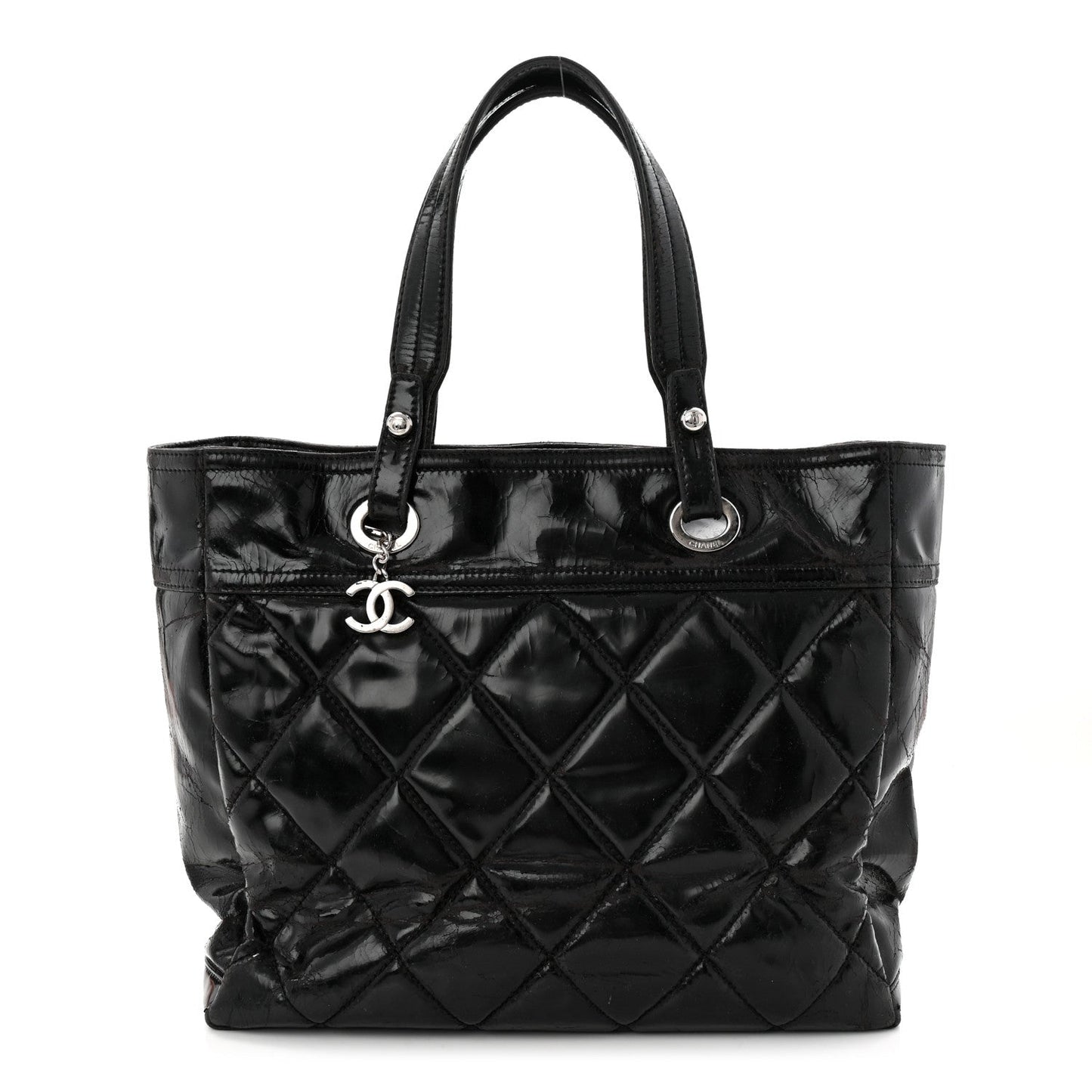 Vinyl Quilted Large Paris Biarritz Tote Black