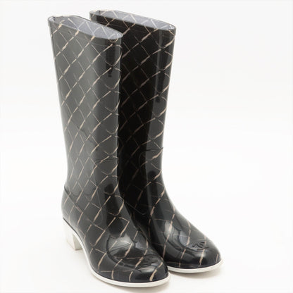 Chanel Coco Laver Rain Boots 35  Black x Beige Upper Inside Head Yogurt at