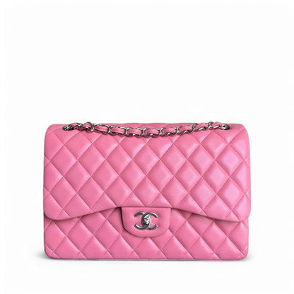 Chanel Classic Flap Jumbo - Double Flap 30CM Quilted Lambskin Pink Silver Hardware Series 18