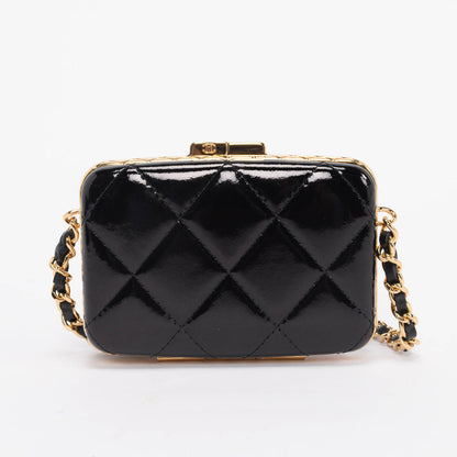 Chanel Black Glazed Goatskin Mini Box with Chain