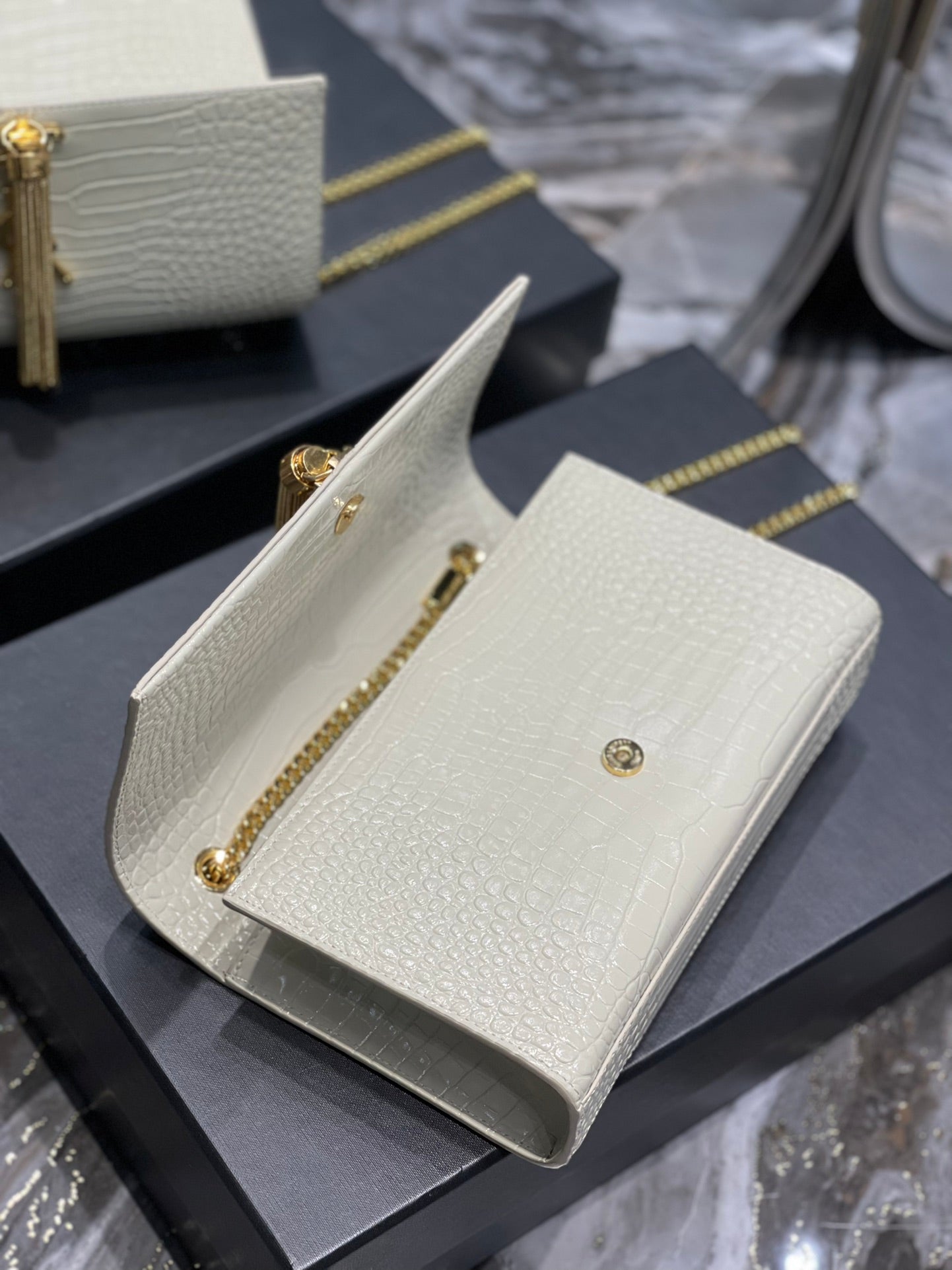 Yves Saint Laurent Kata Medium Chain Bag White Vintage