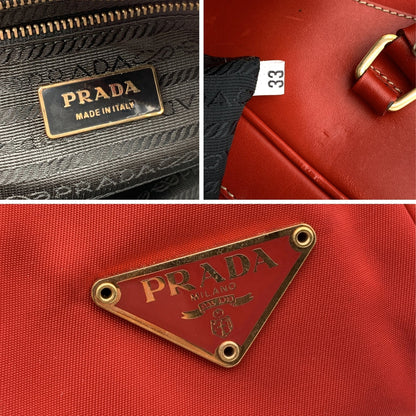 Prada Red Tessuto Travel Canvas And Leather Bowling Bag Bl0081