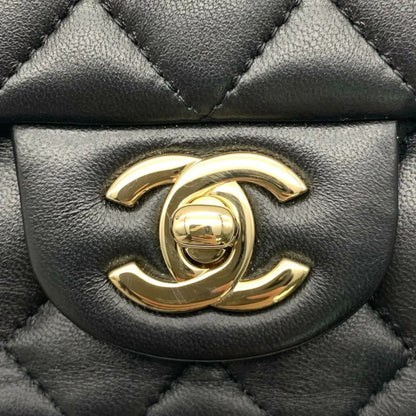 Square Flap Mini Lambskin Quilted Black LGHW