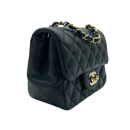 Square Flap Mini Lambskin Quilted Black LGHW