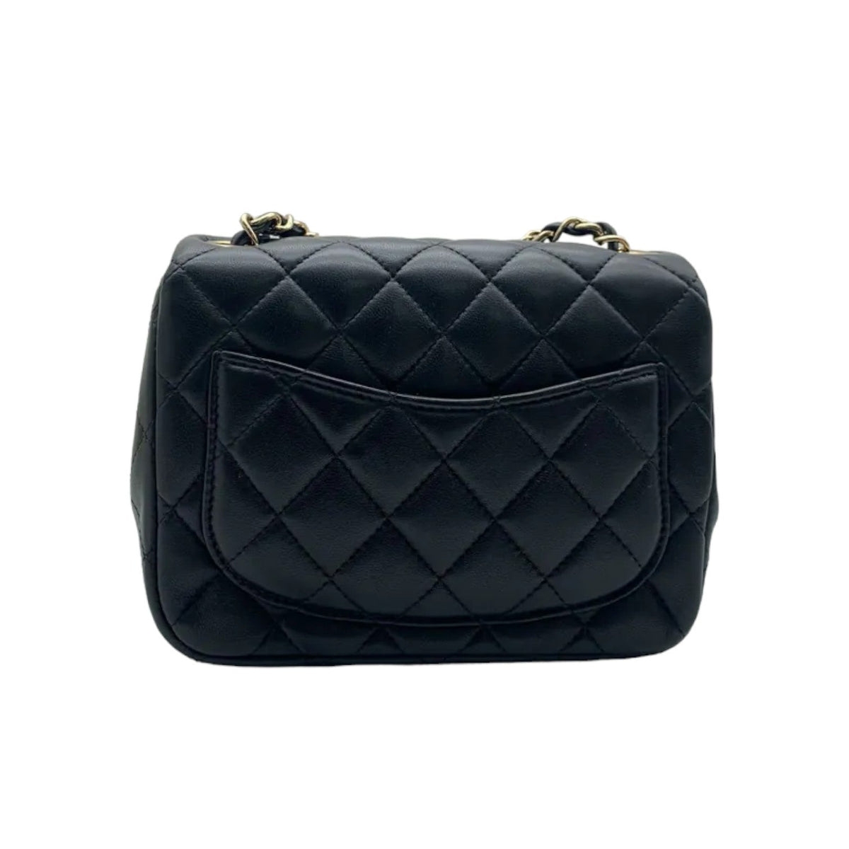 Square Flap Mini Lambskin Quilted Black LGHW