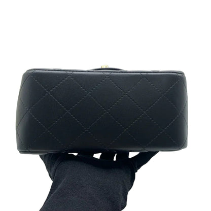 Square Flap Mini Lambskin Quilted Black LGHW