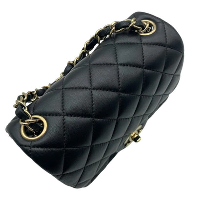 Square Flap Mini Lambskin Quilted Black LGHW