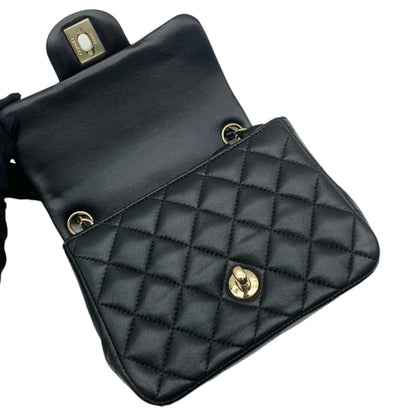 Square Flap Mini Lambskin Quilted Black LGHW
