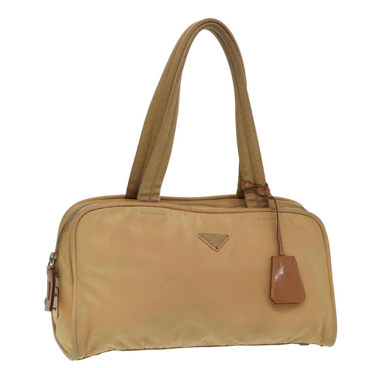 PRADA Nylon Hand Bag Beige Auth 80107