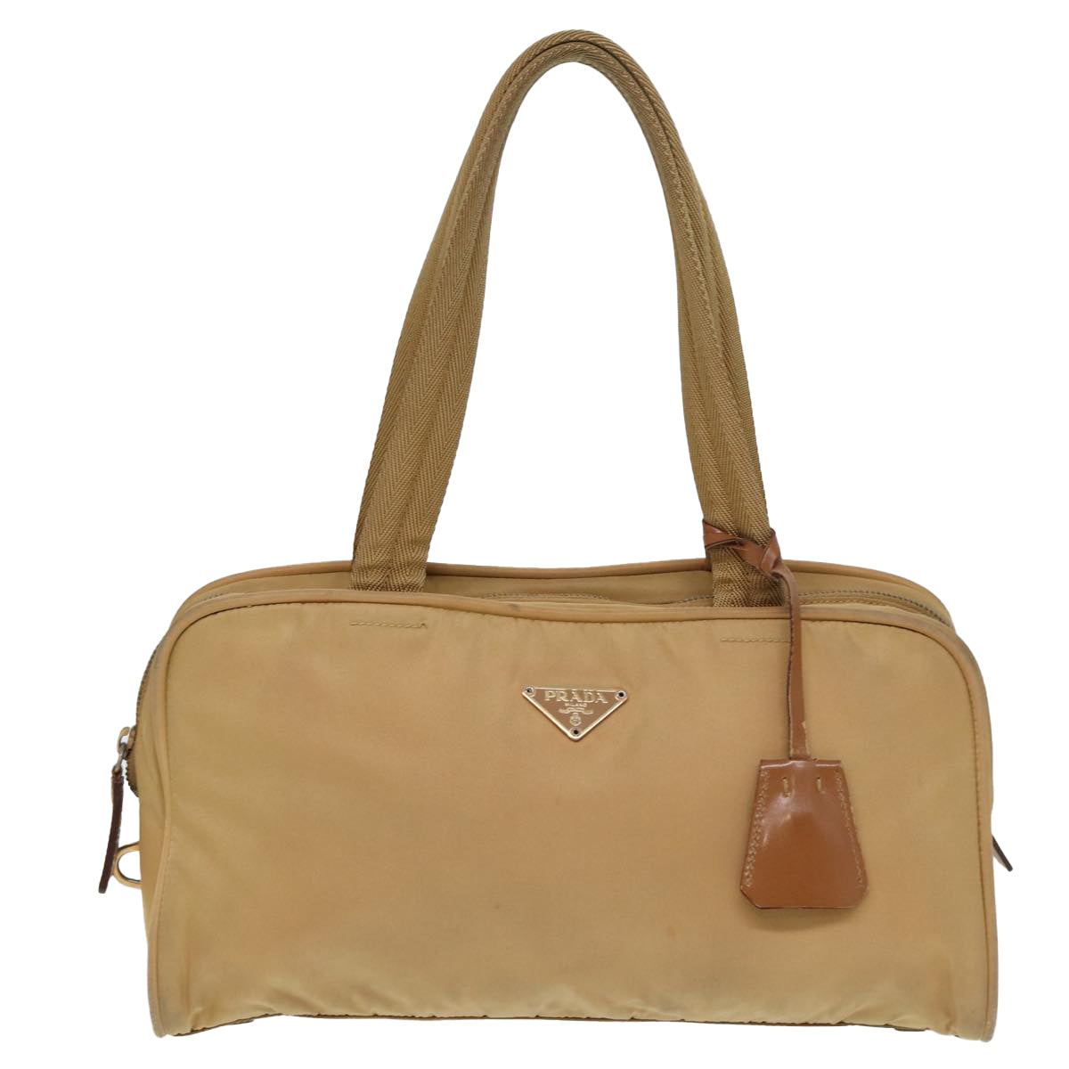 PRADA Nylon Hand Bag Beige Auth 80107