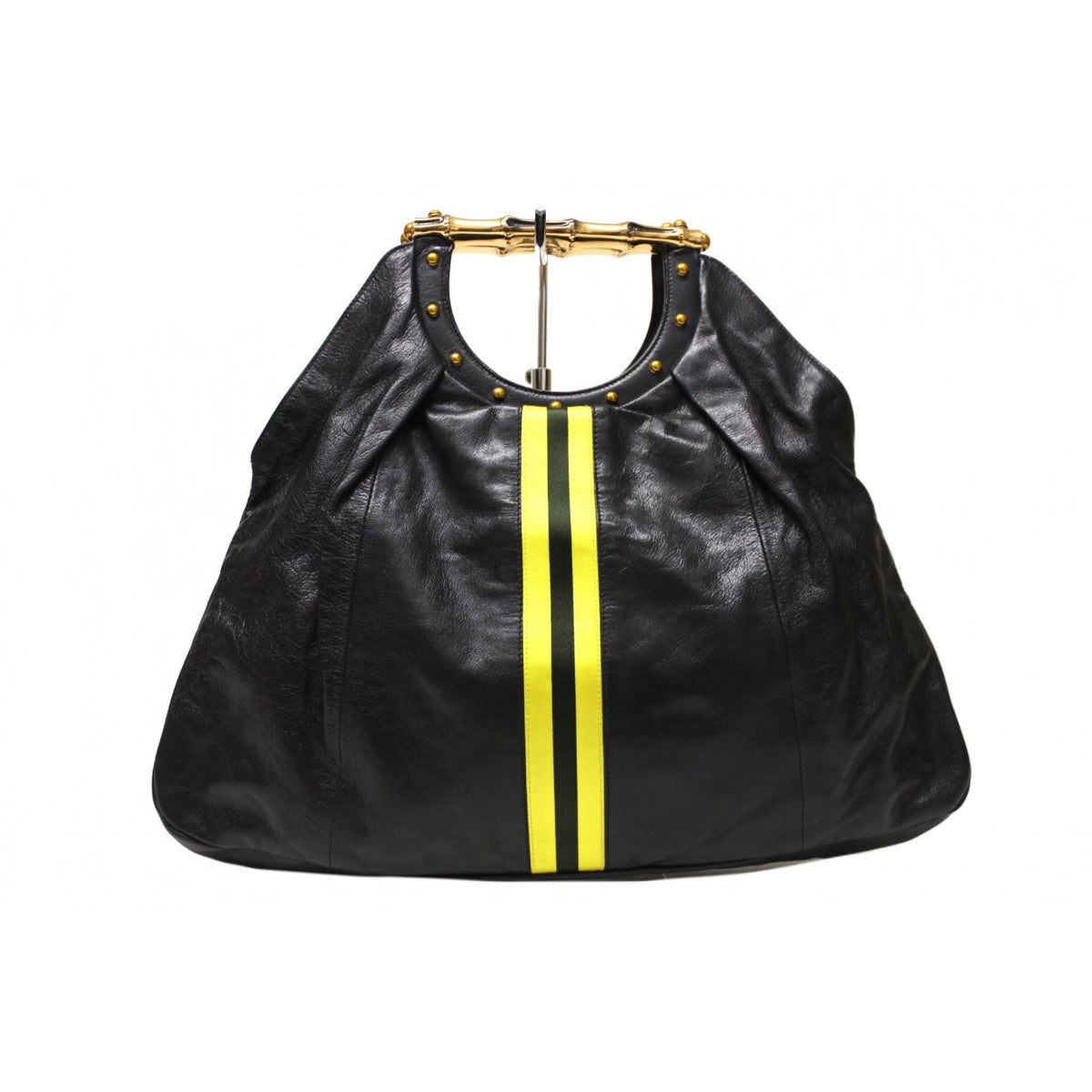 Gucci bamboo black leather handbag