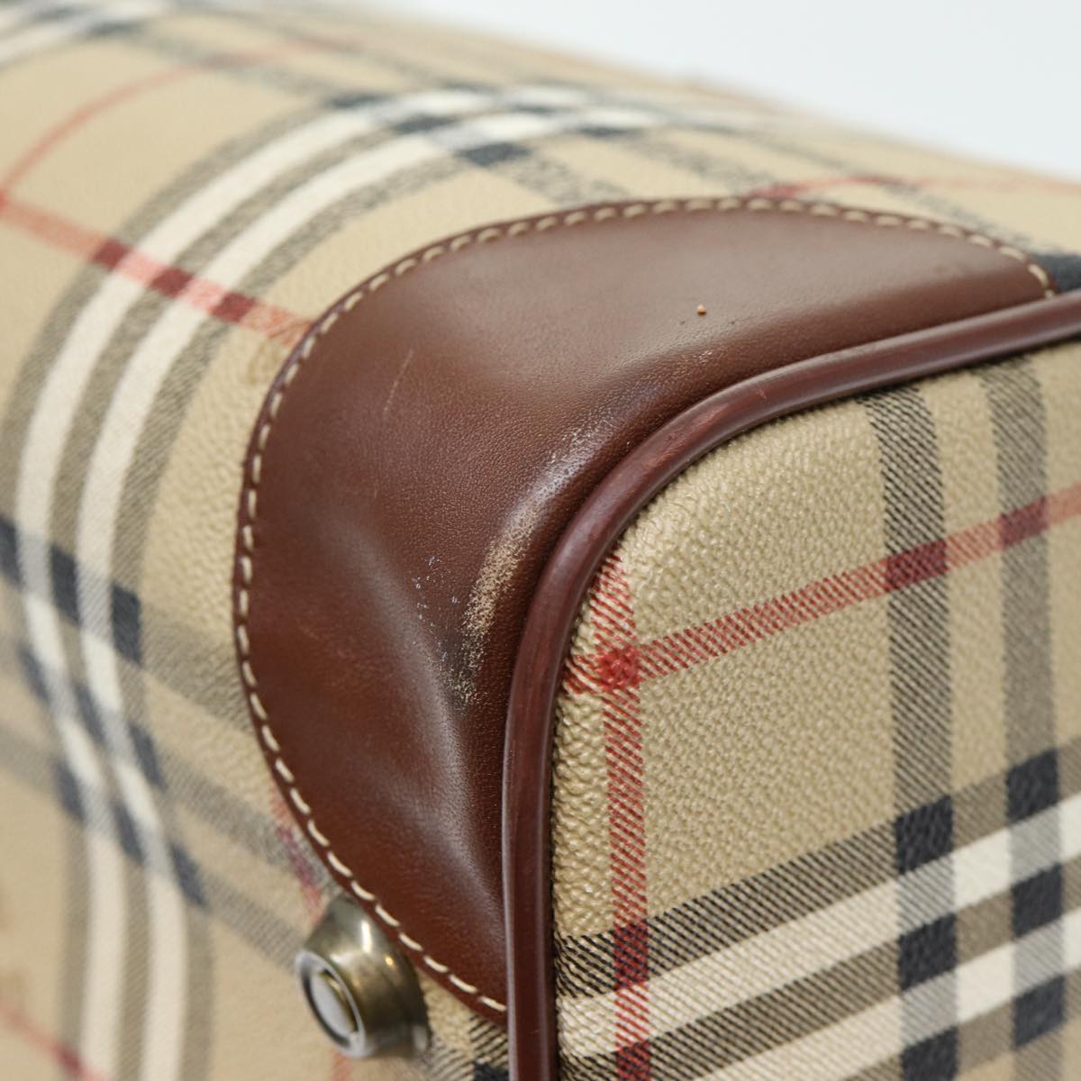 BURBERRYSs Nova Check Boston Bag PVC Leather 2way Beige Auth 80146