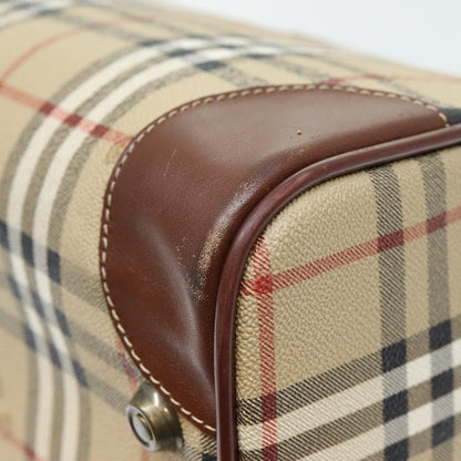 BURBERRYSs Nova Check Boston Bag PVC Leather 2way Beige Auth 80146