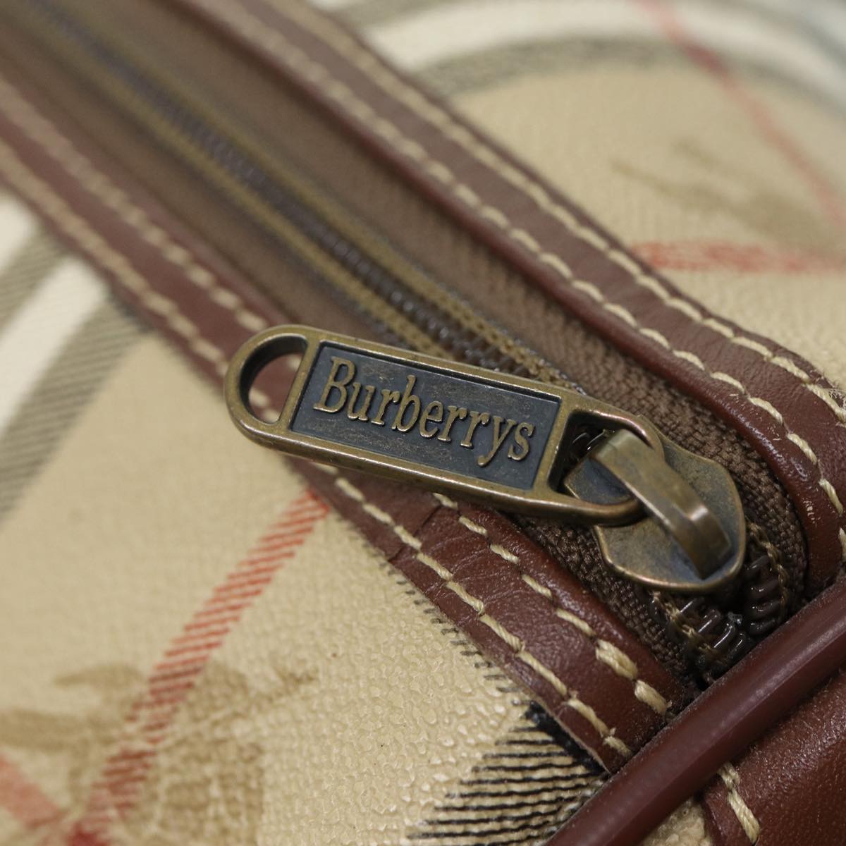 BURBERRYSs Nova Check Boston Bag PVC Leather 2way Beige Auth 80146