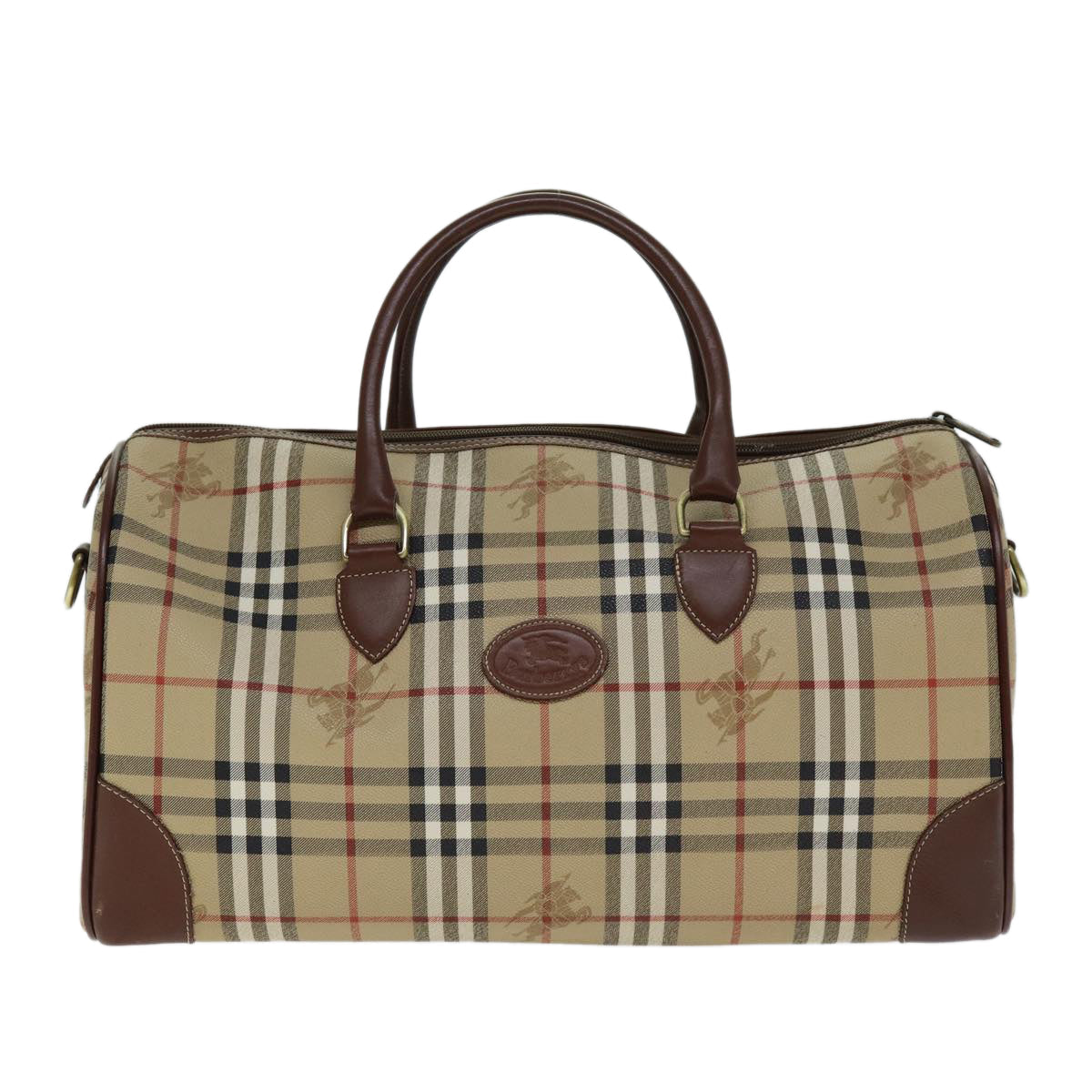 BURBERRYSs Nova Check Boston Bag PVC Leather 2way Beige Auth 80146