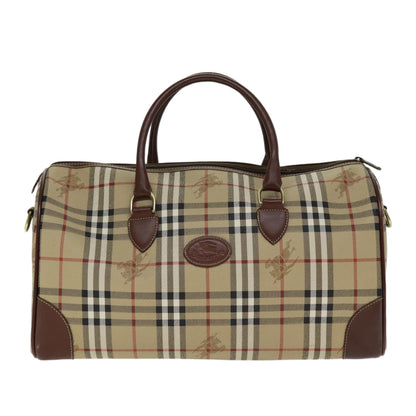 BURBERRYSs Nova Check Boston Bag PVC Leather 2way Beige Auth 80146