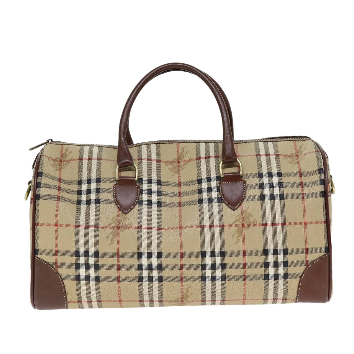 BURBERRYSs Nova Check Boston Bag PVC Leather 2way Beige Auth 80146