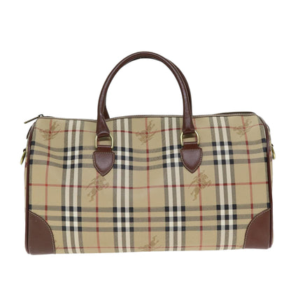 BURBERRYSs Nova Check Boston Bag PVC Leather 2way Beige Auth 80146