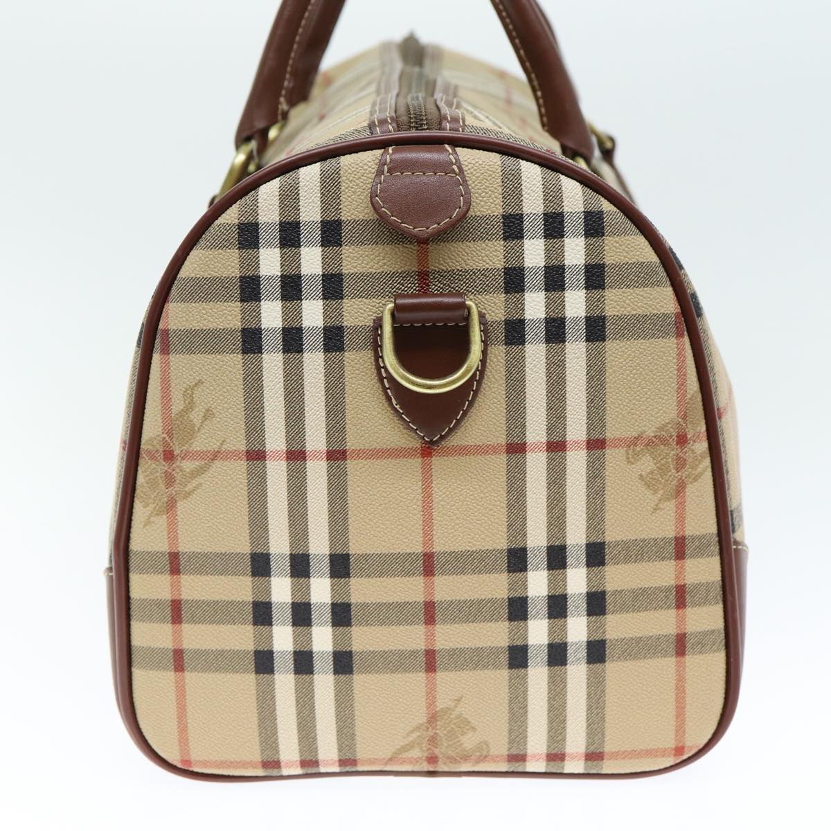 BURBERRYSs Nova Check Boston Bag PVC Leather 2way Beige Auth 80146
