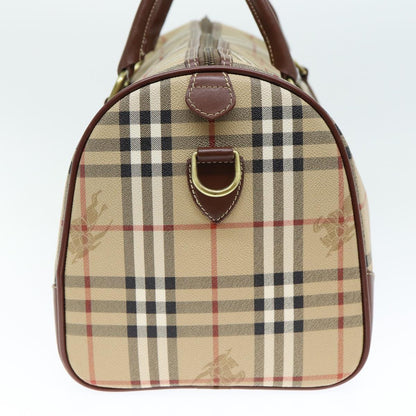 BURBERRYSs Nova Check Boston Bag PVC Leather 2way Beige Auth 80146