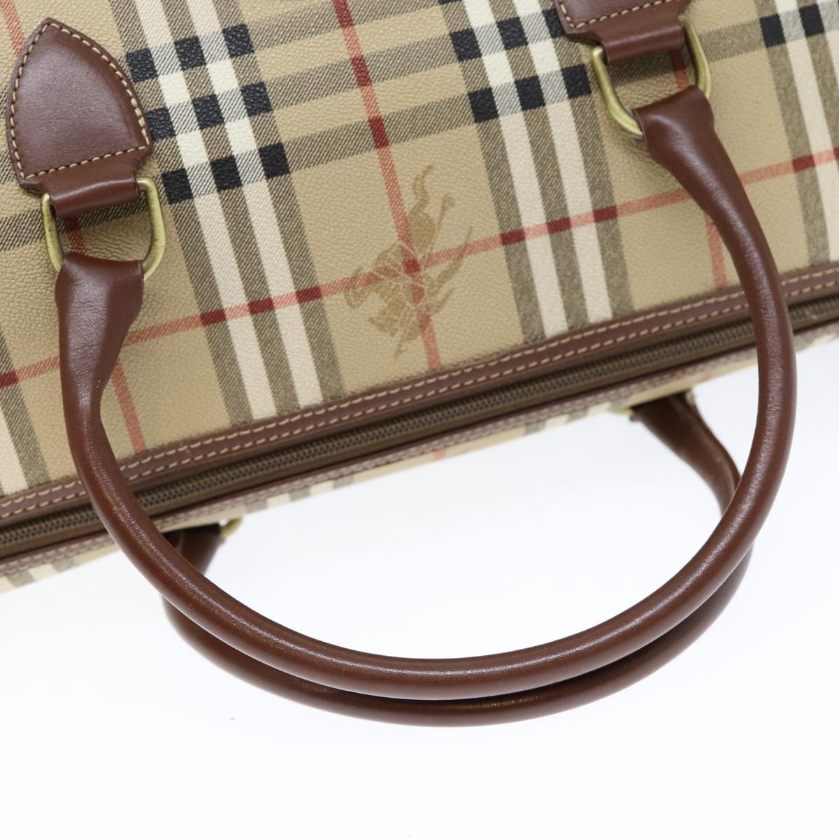 BURBERRYSs Nova Check Boston Bag PVC Leather 2way Beige Auth 80146