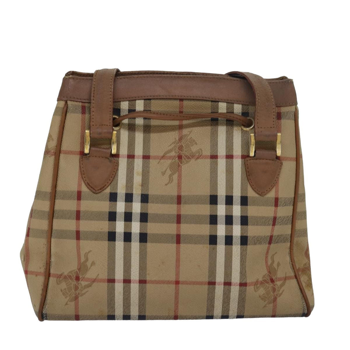 BURBERRYSs Nova Check Shoulder Bag PVC Leather Beige Auth 80163
