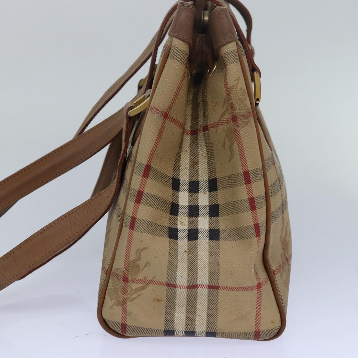 BURBERRYSs Nova Check Shoulder Bag PVC Leather Beige Auth 80163