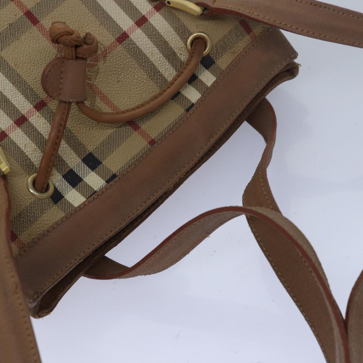 BURBERRYSs Nova Check Shoulder Bag PVC Leather Beige Auth 80163