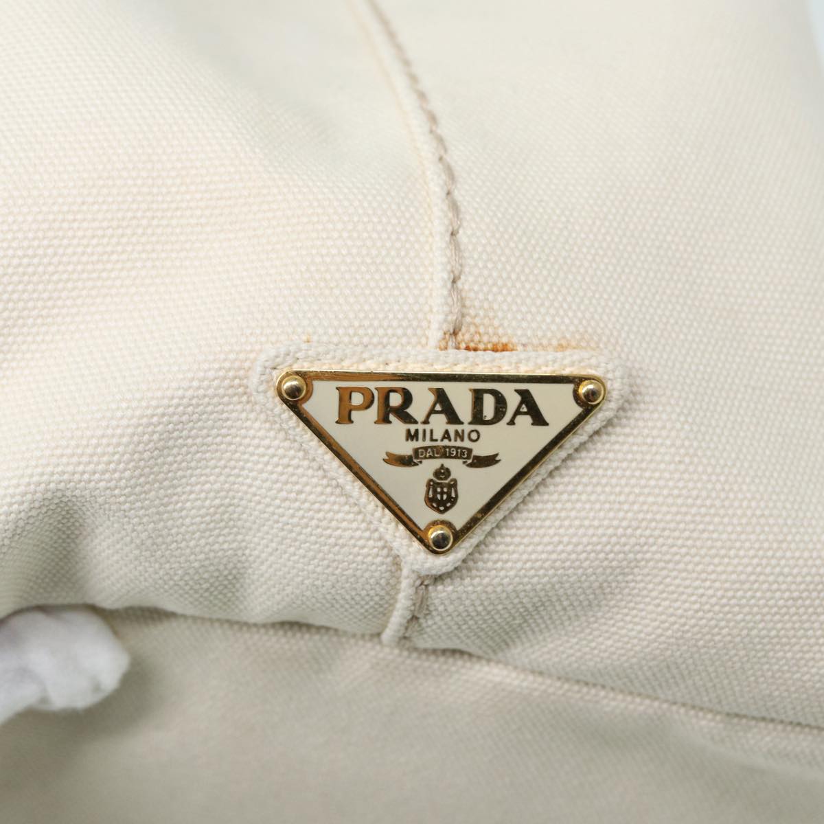 PRADA Canapa MM Hand Bag Canvas Beige Auth 80208