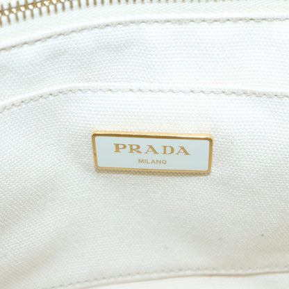 PRADA Canapa MM Hand Bag Canvas Beige Auth 80208