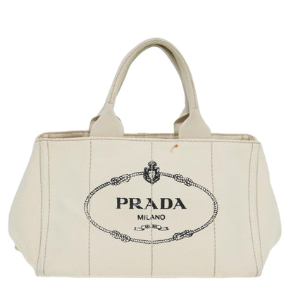 PRADA Canapa MM Hand Bag Canvas Beige Auth 80208