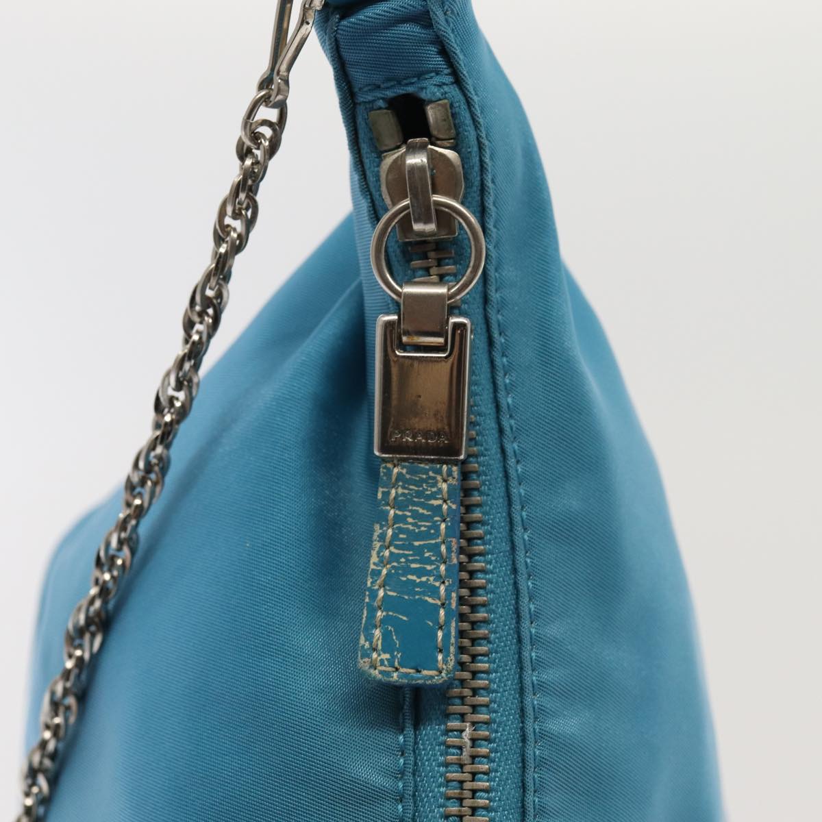 PRADA Chain Shoulder Bag Nylon Light Blue Auth 80225