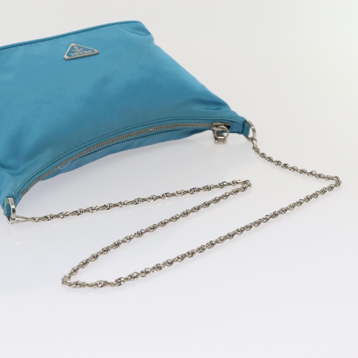 PRADA Chain Shoulder Bag Nylon Light Blue Auth 80225