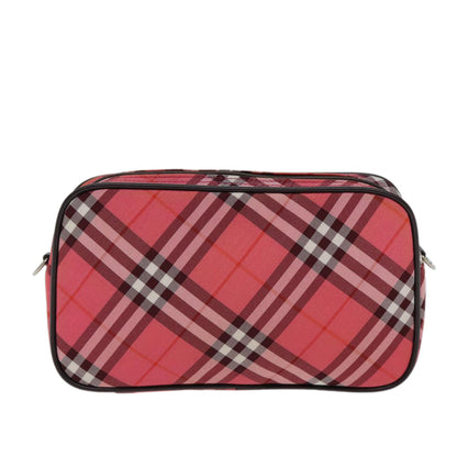 BURBERRY Nova Check Blue Label Hand Bag Nylon Red Auth 80234