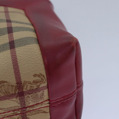 BURBERRY Nova Check Shoulder Bag PVC Leather Beige Red Auth 80259