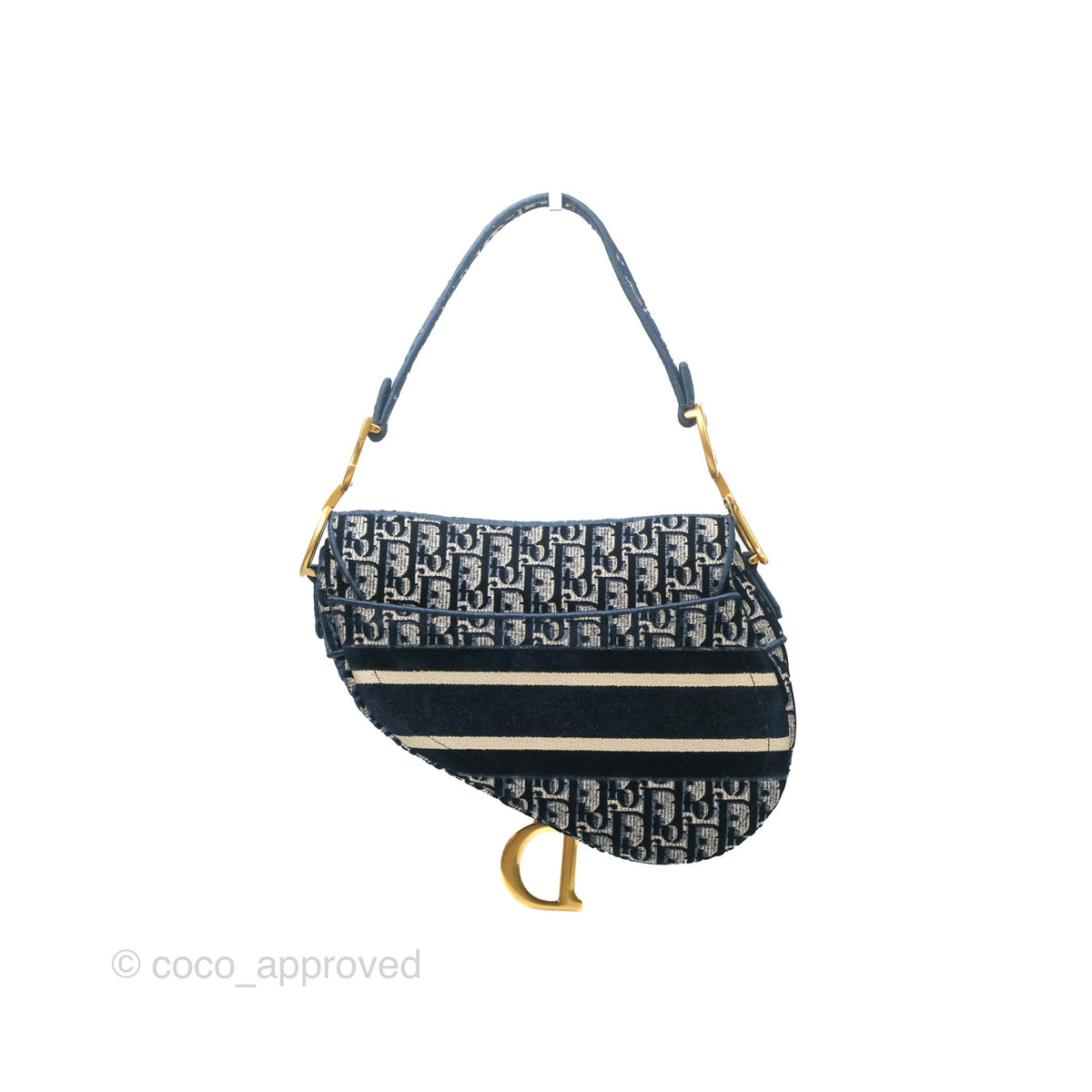 Christian Dior Saddle Bag Velvet Navy Dior Oblique Embroidery Gold Hardware