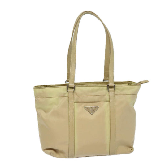 PRADA Tote Bag Nylon Beige Auth 80575