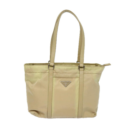 PRADA Tote Bag Nylon Beige Auth 80575