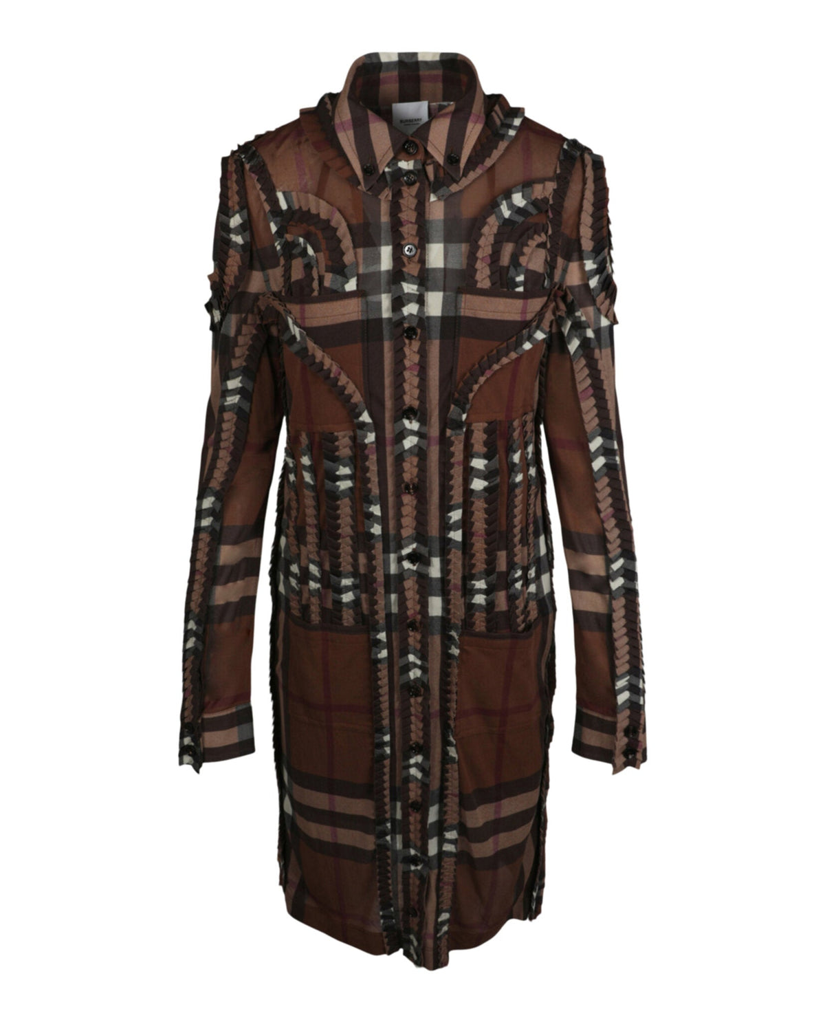 Burberry Womens Pleated Button-down Shirt Dress Dark Brown