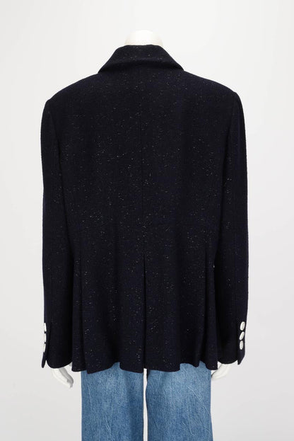 Chanel Dark Navy Lurex Tweed Double Breasted Jacket FR 50
