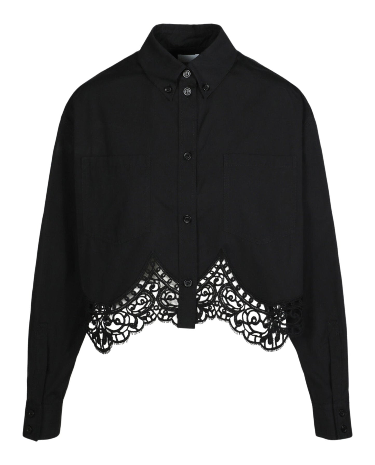 Burberry Womens Cropped Lace Hem Blouse