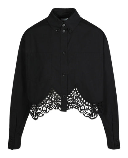 Burberry Womens Cropped Lace Hem Blouse