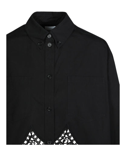 Burberry Womens Cropped Lace Hem Blouse