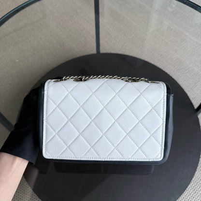 Chanel Seasonal Flap - 23CM Quilted Lambskin Bi-Color White Black Gold Hardware Series 19