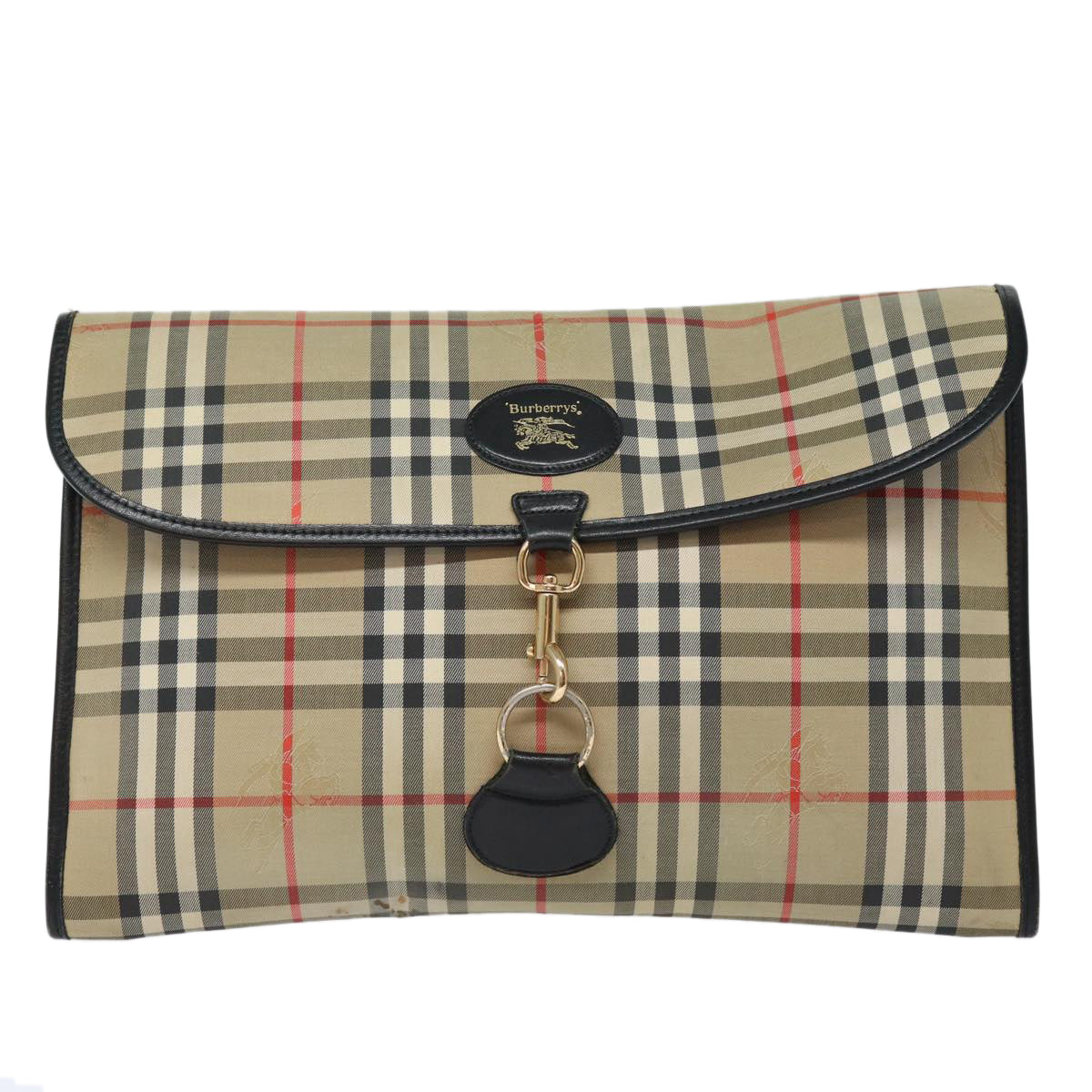 BURBERRYSs Nova Check Clutch Bag Canvas Beige Auth 80704