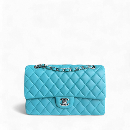 Chanel Classic Flap Medium - 25CM Quilted Lambskin Blue Silver Hardware Series 19