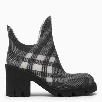 Burberry Marsh Black Rubber Ankle Boots With Check Pattern Women