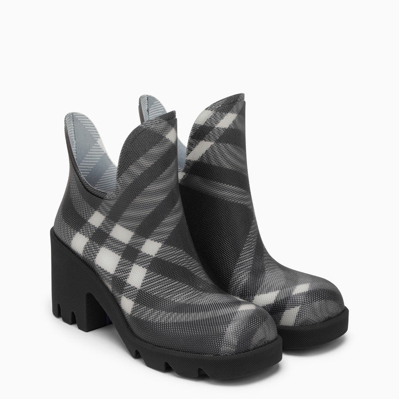 Burberry Marsh Black Rubber Ankle Boots With Check Pattern Women